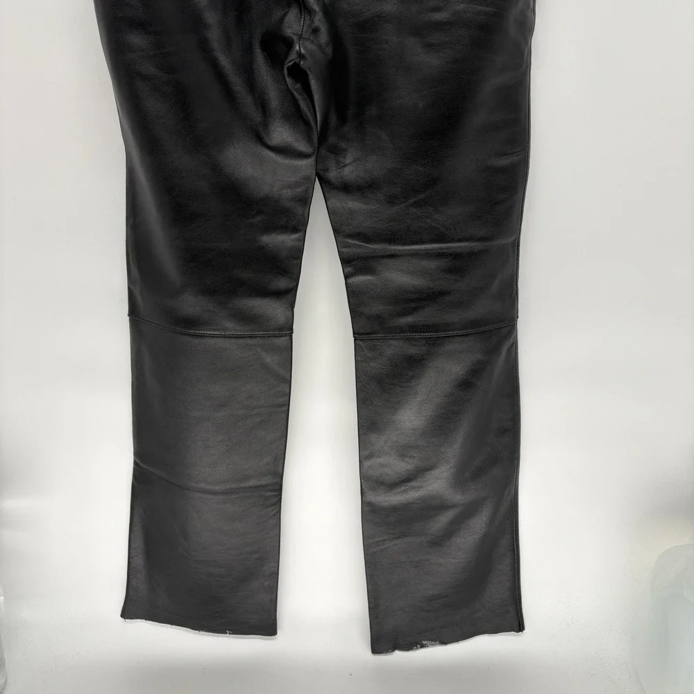 Vintage Excelled Black Genuine Leather Straight Fit Pants Grunge Biker Men 34X31